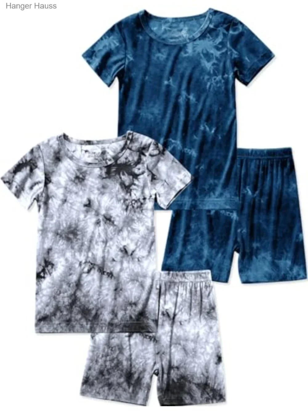 Kids Boys Girls Rayon Pajama Set Short Sleeve Tie Dye Sleepwear 4 Piece